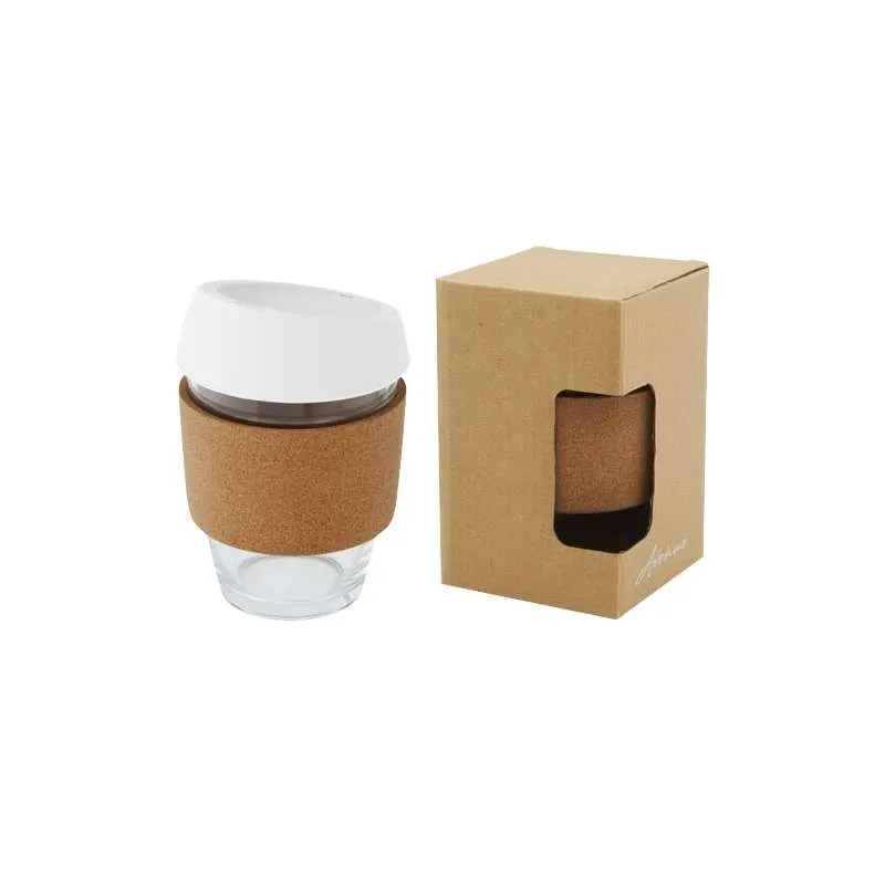 Gobelet Lidan de 360 ml en verre borosilicate avec grip en liège et couvercle en silicone - Avenue